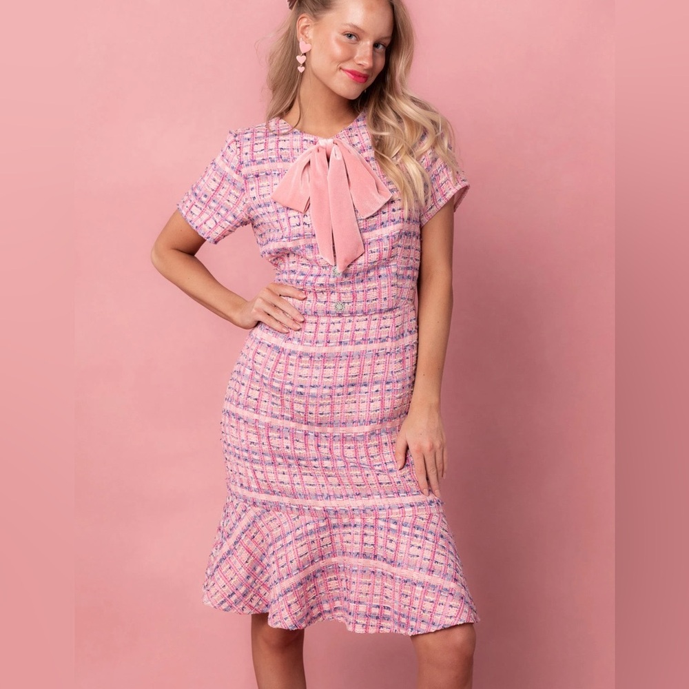 Ivy City Co. Eloise dress in pink tweed, size L